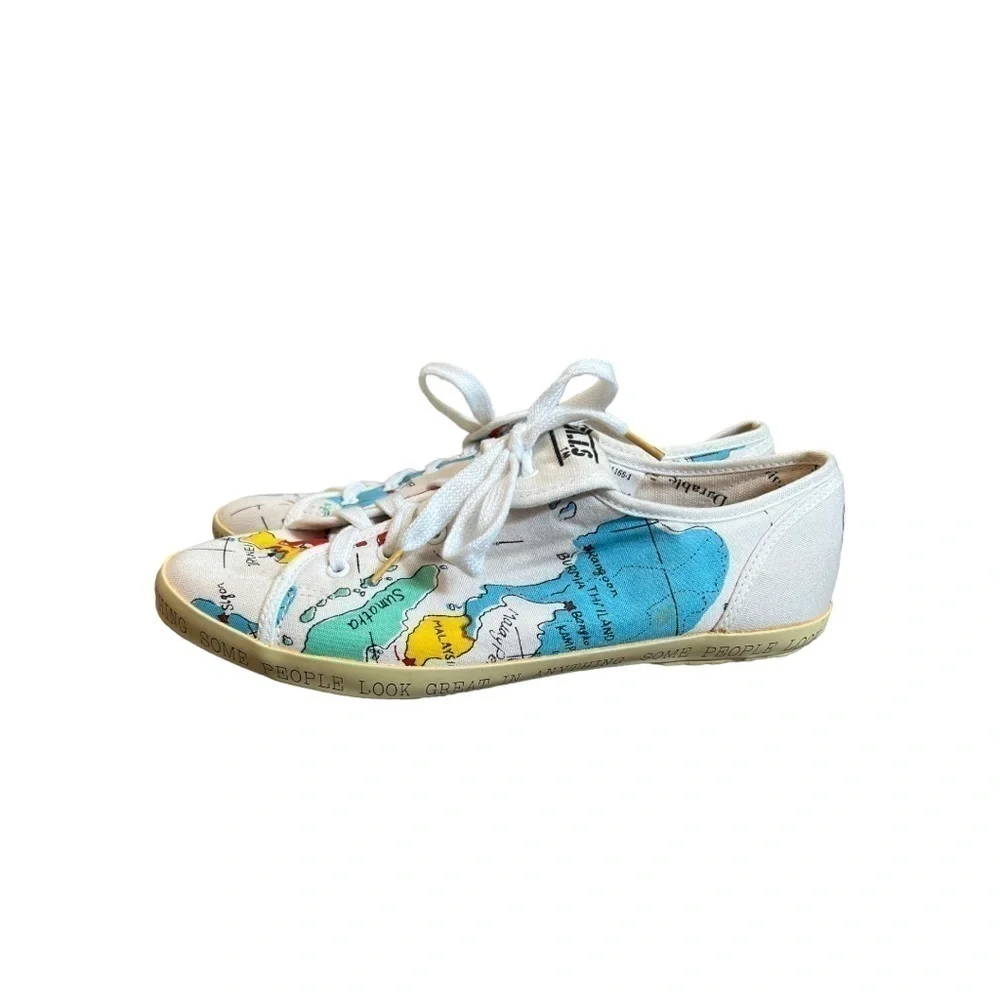 Vintage 80's NO FRILLS Low Top Sneaker Map Graphic Lace Up 6.5 B